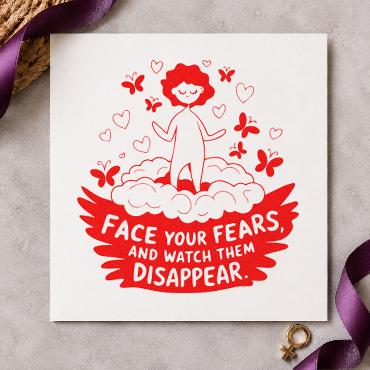 Face Fears Floating Child craft stamp imprint in red ink on a handmade project, one idea being brave night cards.