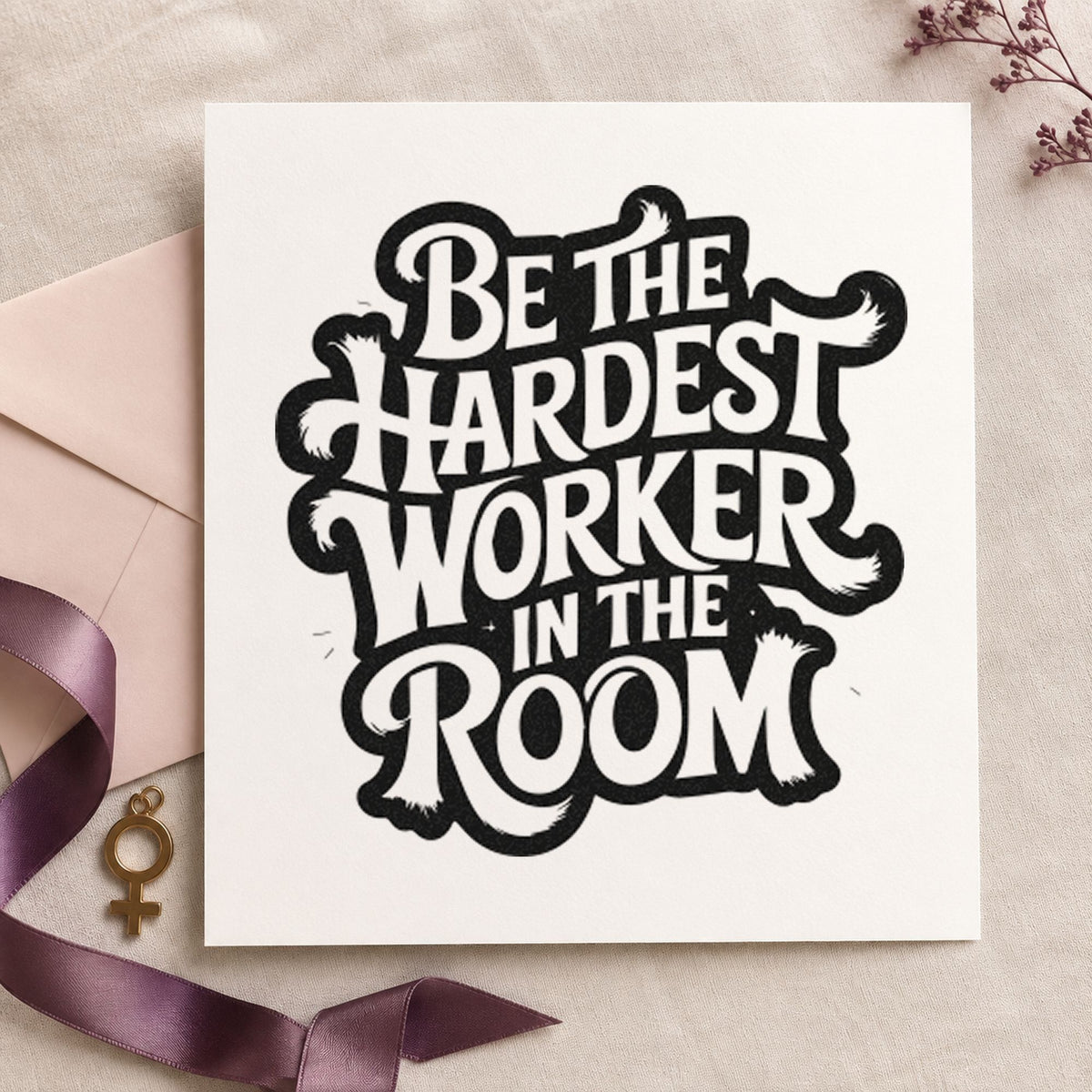 Hardest Worker In Room craft stamp imprint in black ink on a handmade project, one idea being water jug gift tags.