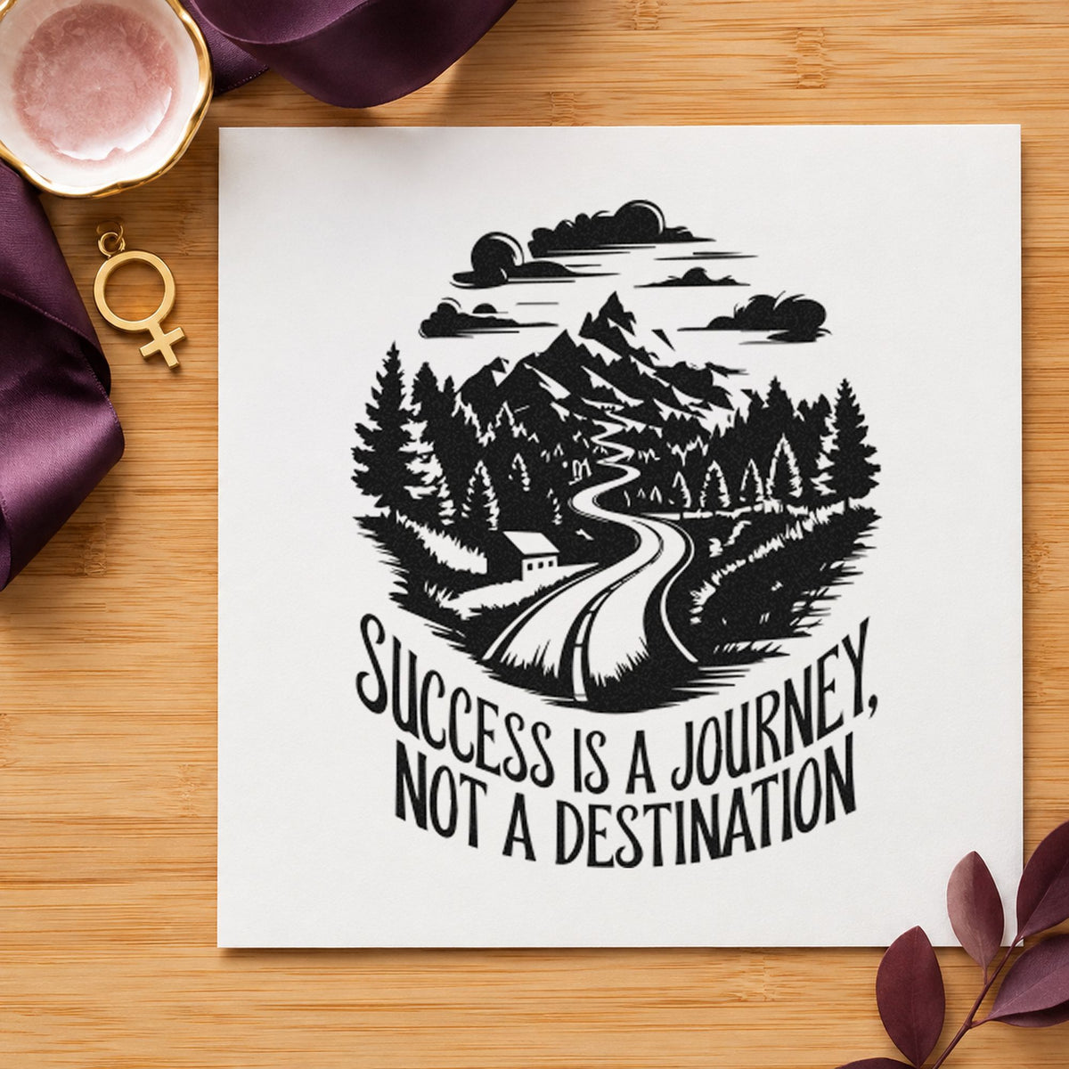 Success Journey Mountain Road craft stamp in black ink on cardstock, an easy option for street album page.