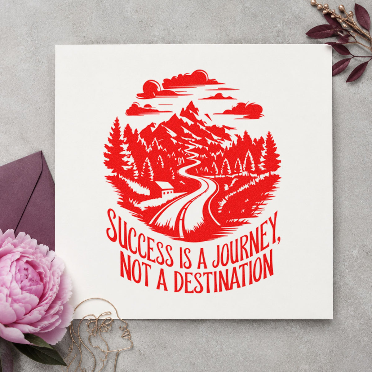 Success Journey Mountain Road rubber stamp shown in red ink, stamped for projects such as bin gear labels.