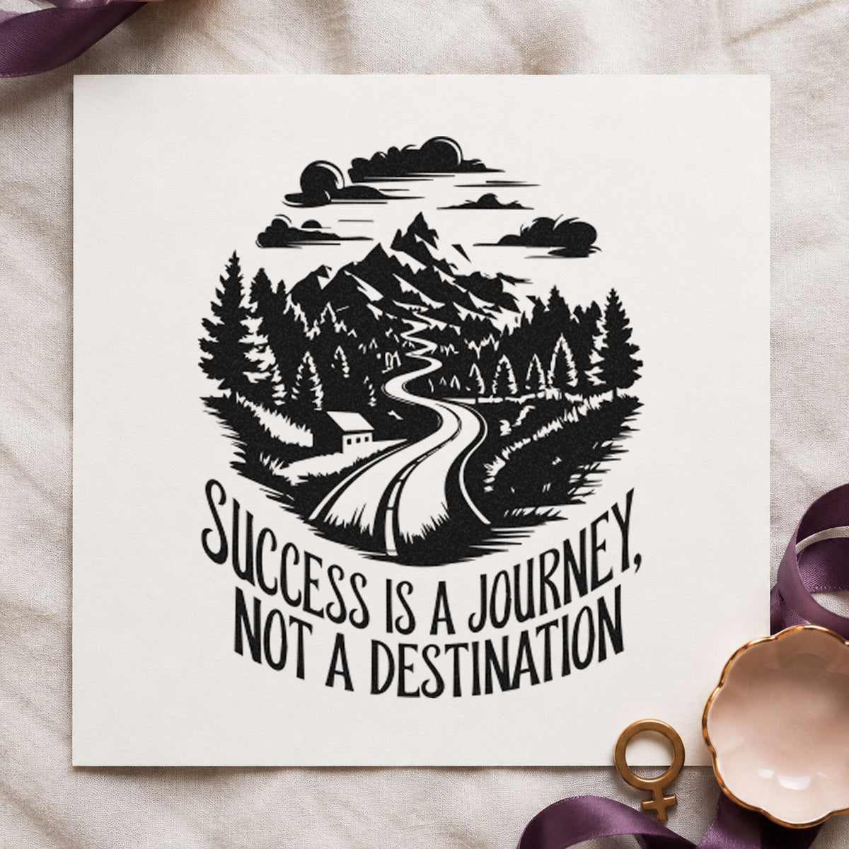 Success Journey Mountain Road rubber stamp printed in black ink, ready for winding road cards and similar paper crafts.