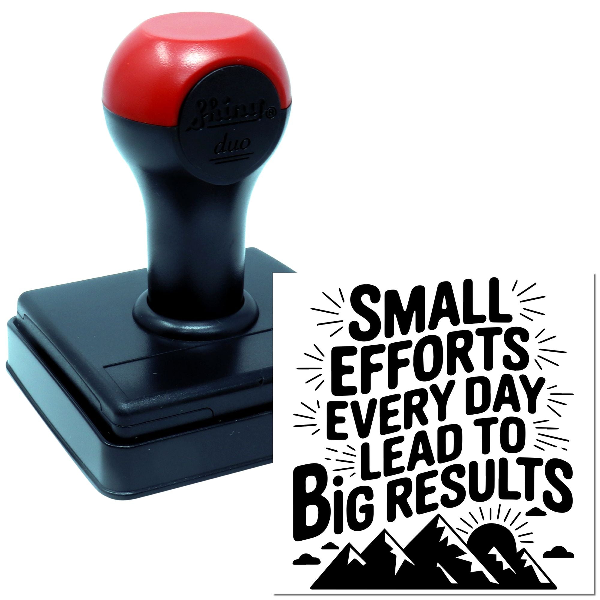Custom rubber stamp with motivational quote, Small efforts every day lead to big results, for handmade business branding.
