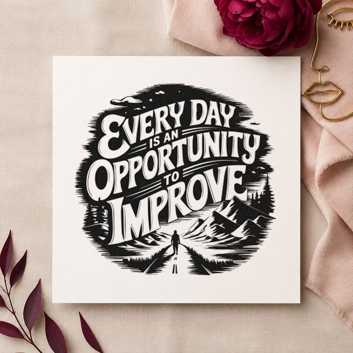 Every Day Opportunity Improve craft stamp in black ink on cardstock, an easy option for club season album page.