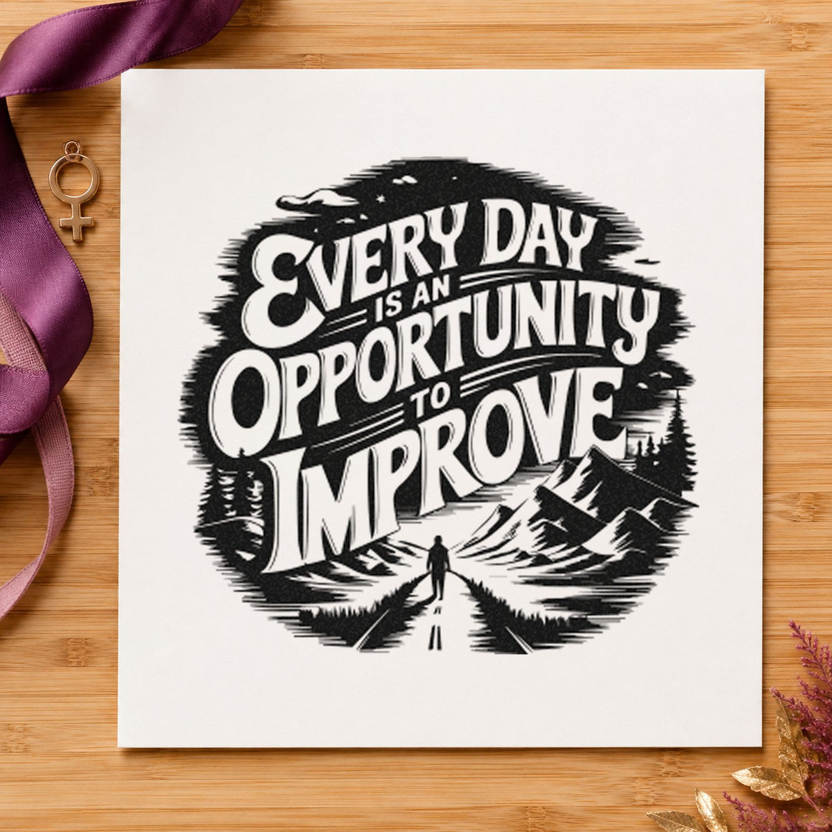 Every Day Opportunity Improve rubber stamp printed in black ink, ready for mountain road cards and similar paper crafts.