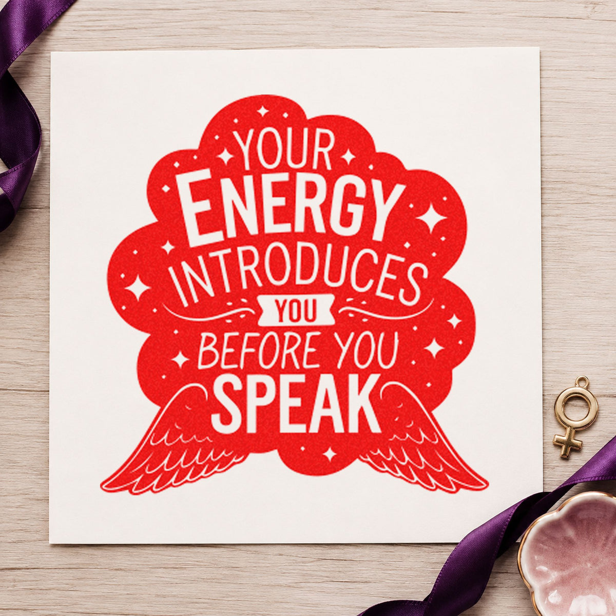 Energy Introduces Before Speak rubber stamp shown in red ink, stamped for projects such as case cable labels.