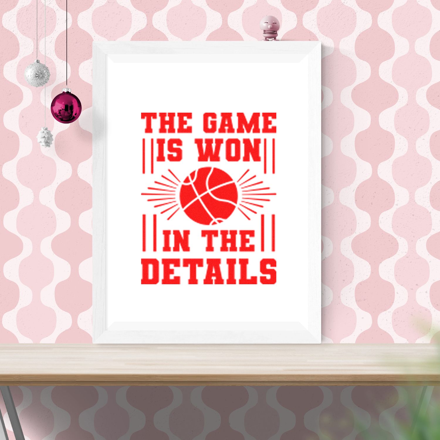 Custom tennis rubber stamp design reading The Game Is Won in the Details for coaching, sports awards, and crafts.