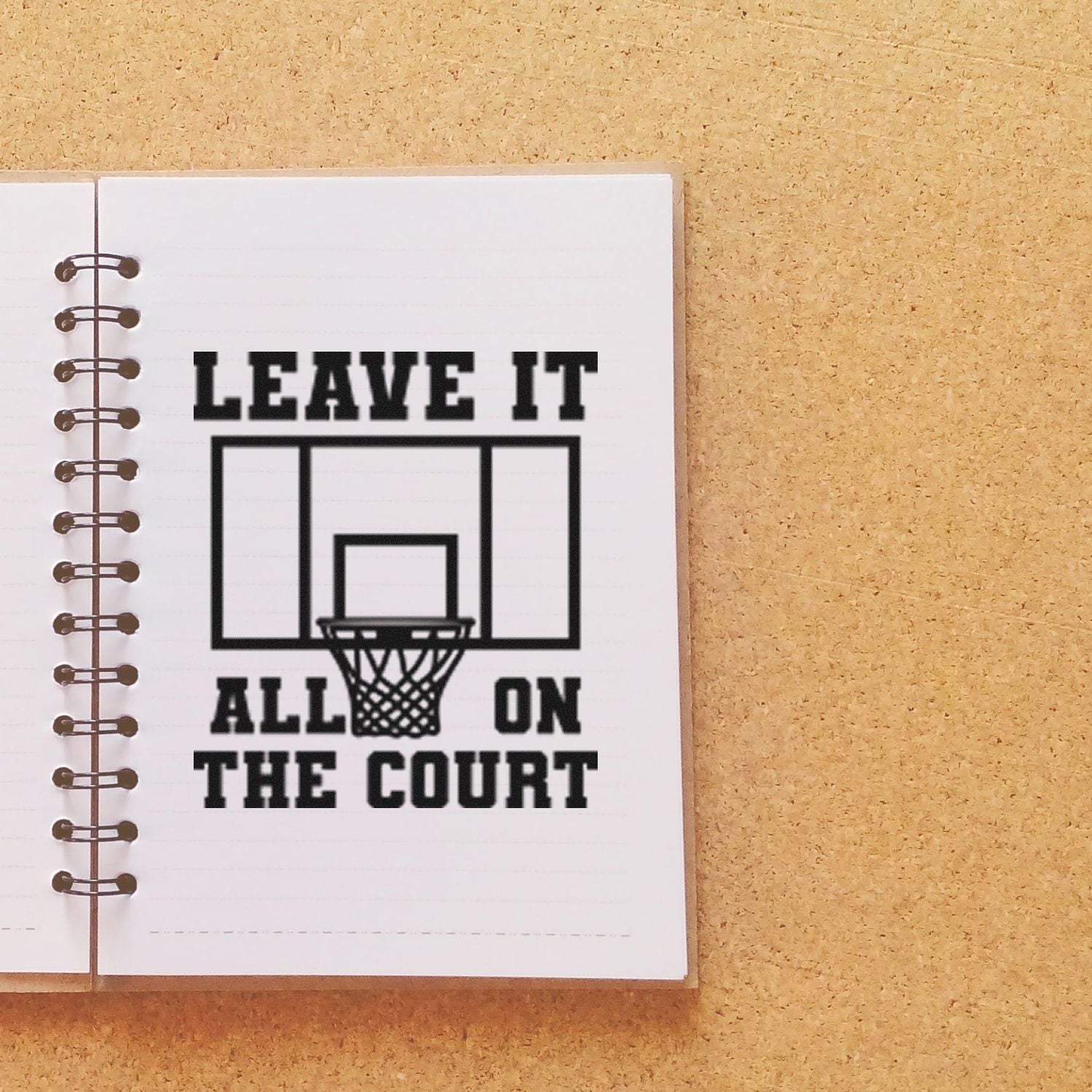Basketball rubber stamp reading Leave It All on the Court for sports motivation, team journaling, and coach gift crafts.