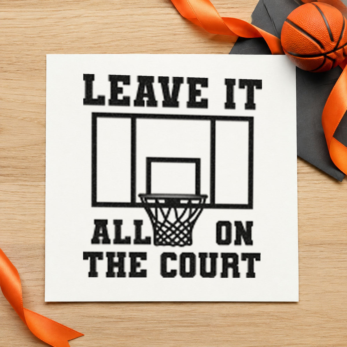 Leave All On Court rubber stamp printed in black ink, ready for ceremony run sheet and similar paper crafts.