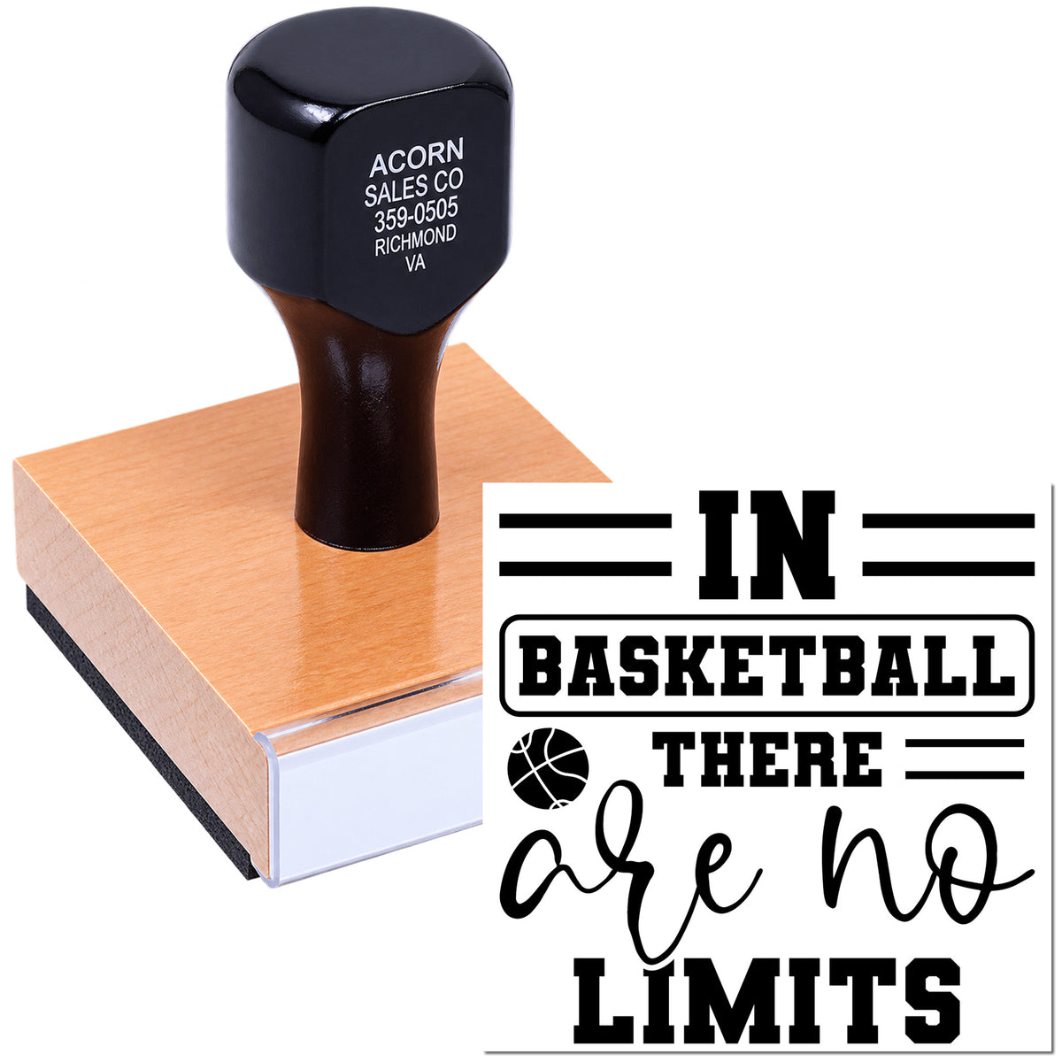 Custom basketball rubber stamp with quote In basketball there are no limits for sports branding, team crafts, and fan projects.