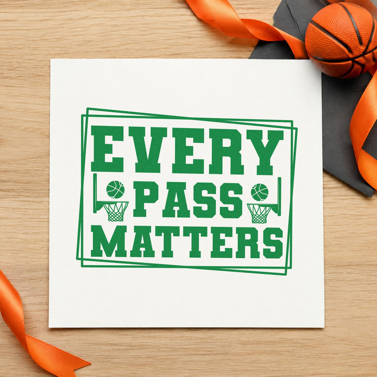 Every Pass Matters Frame craft stamp in green ink on cardstock, an easy option for squad season album page.