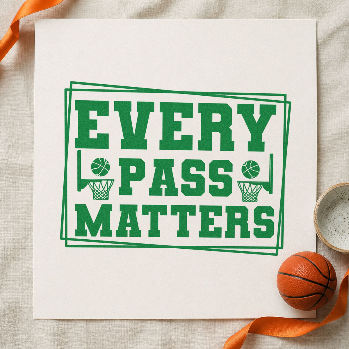 Every Pass Matters Frame craft stamp imprint in green ink on a handmade project, one idea being drill focus cards.