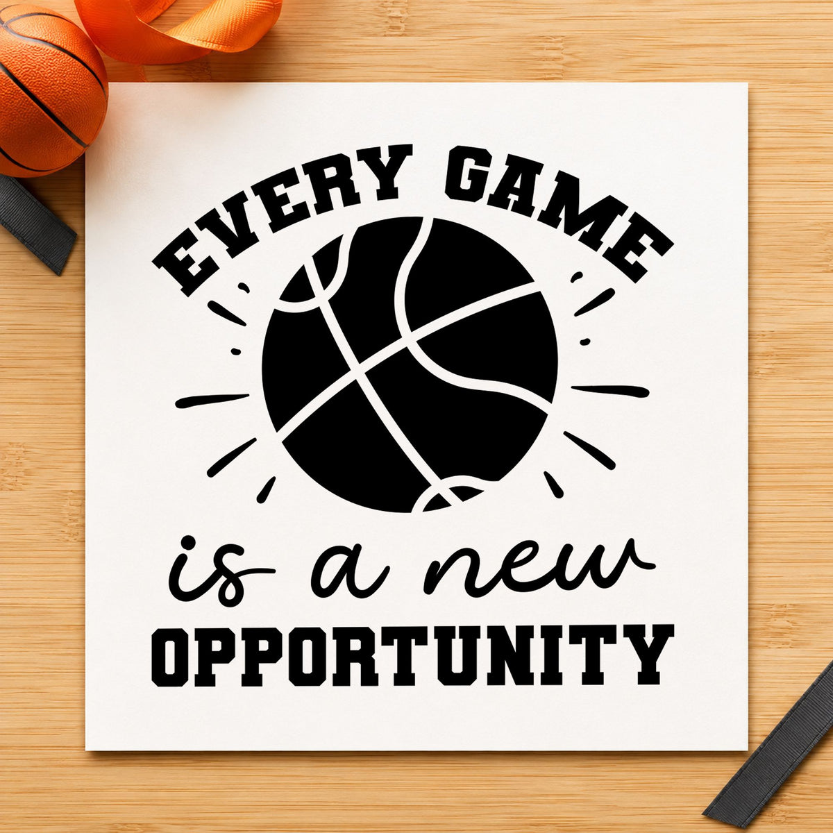 Every Game New Opportunity rubber stamp printed in black ink, ready for bracket result sheet and similar paper crafts.