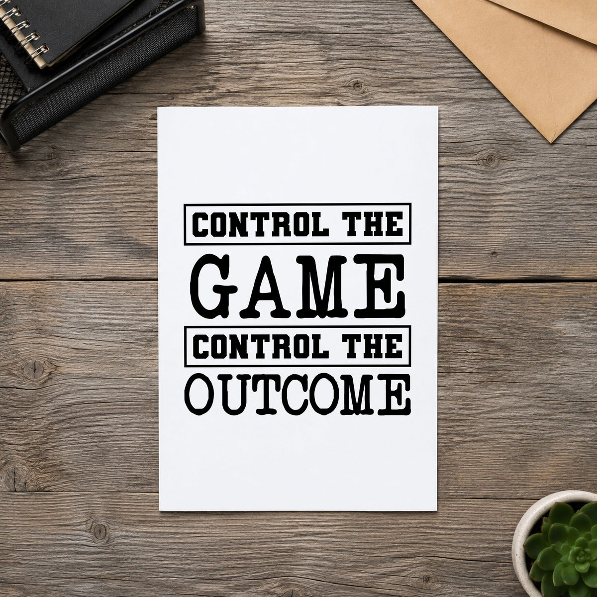 Control Game Control Outcome rubber stamp printed in black ink, ready for session plan sheet and similar paper crafts.