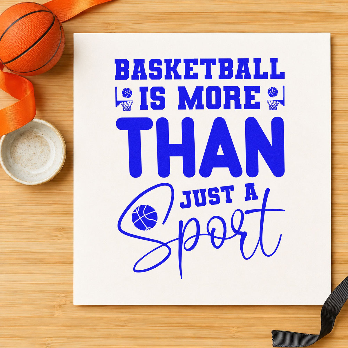 Basketball More Than Sport craft stamp imprinted in blue ink on paper, a design suited to framed fellowship hall.