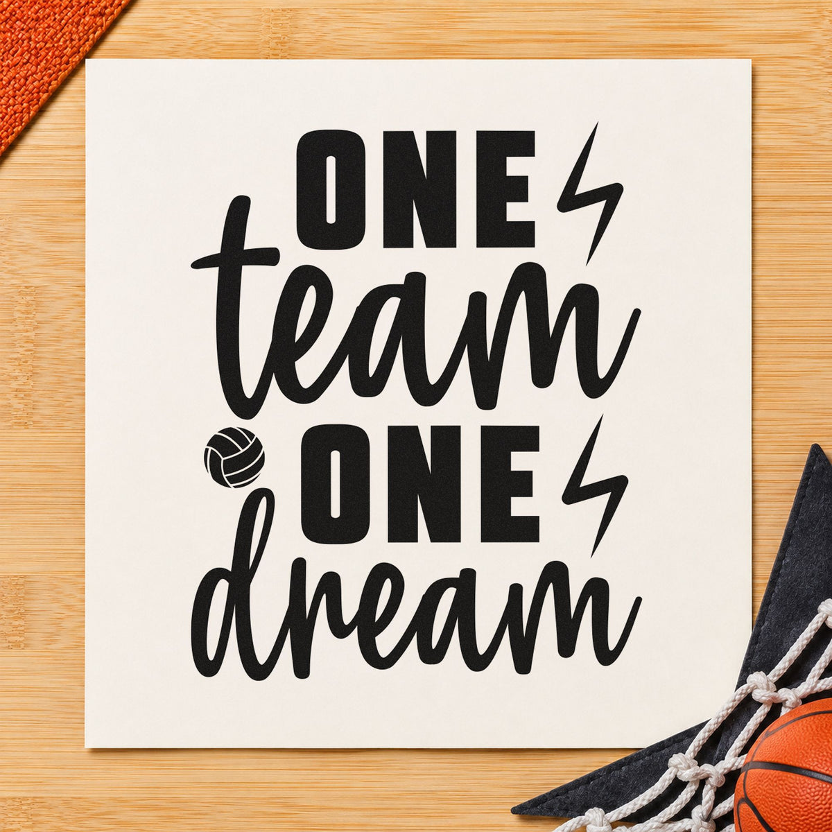 One Team One Dream rubber stamp printed in black ink, ready for roster signup sheet and similar paper crafts.