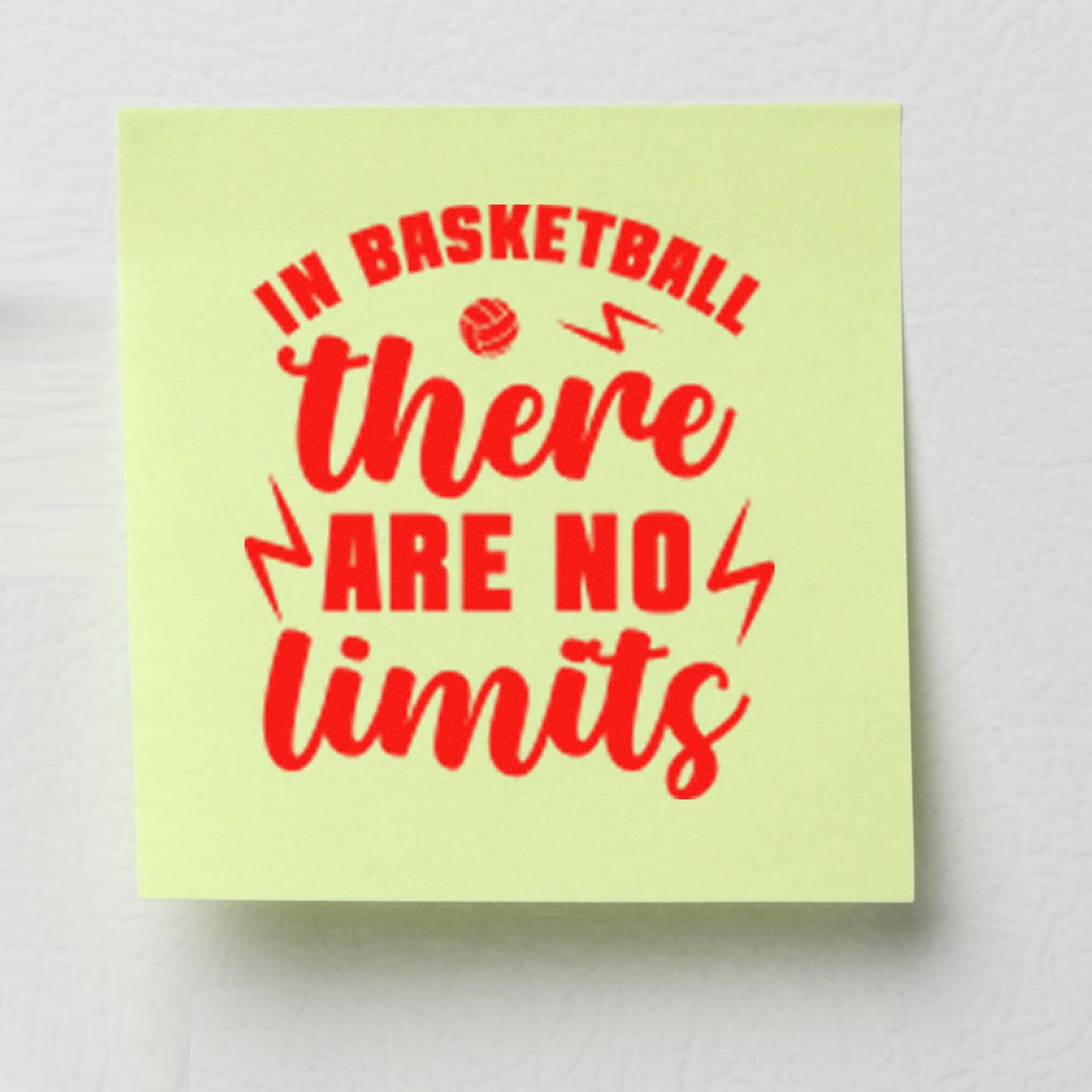 Basketball rubber stamp design reading In basketball there are no limits in bold red lettering with ball and lightning accents.