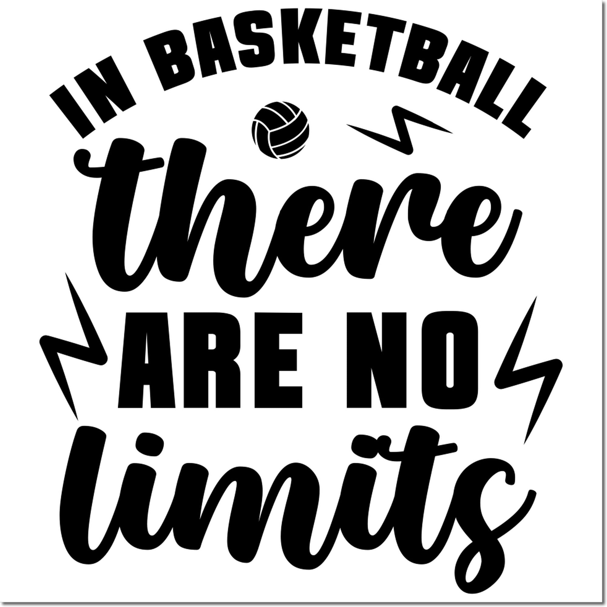 Basketball rubber stamp design with motivational quote, In basketball there are no limits, for sports crafts and team projects.