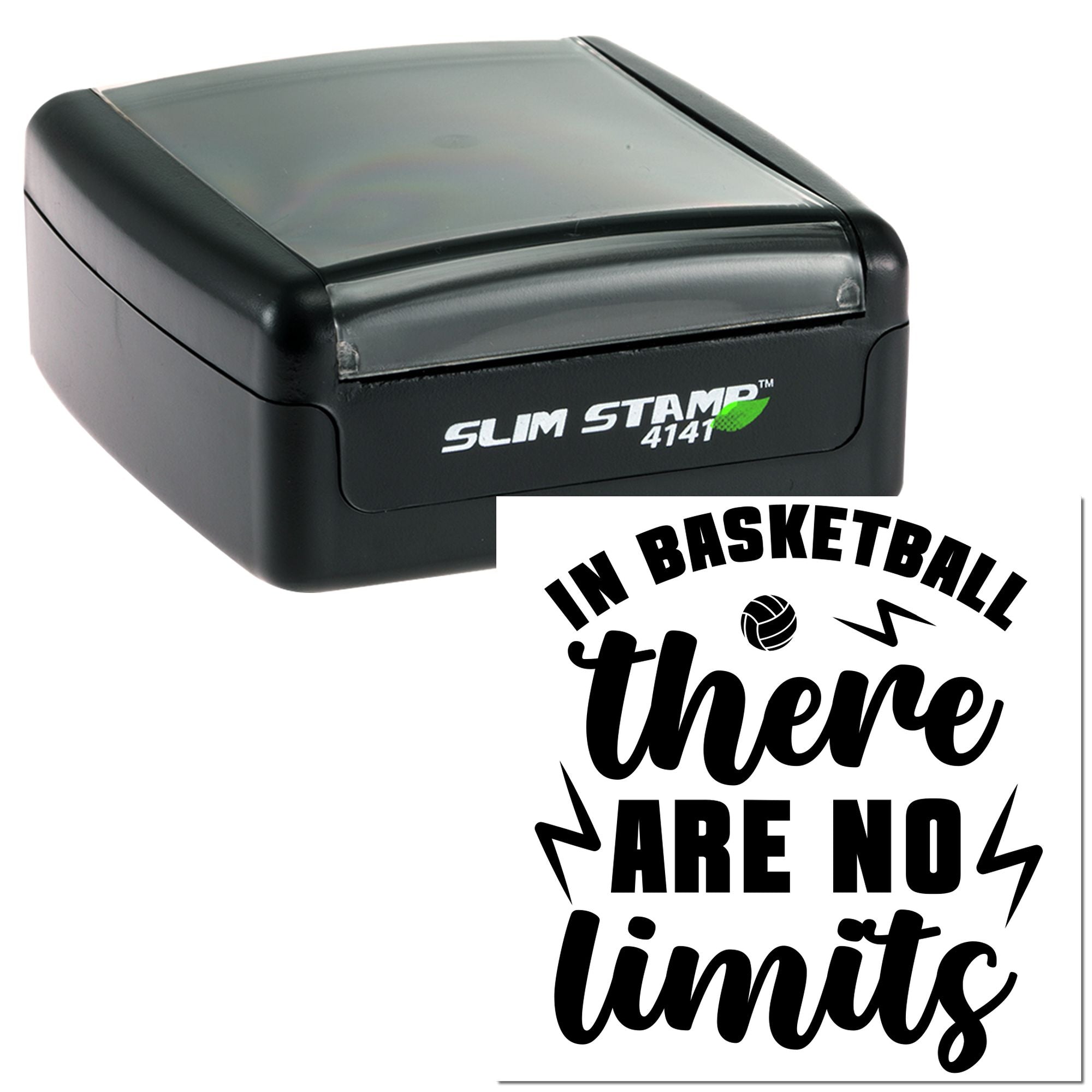 Custom basketball rubber stamp with In basketball there are no limits quote for sports projects and team motivation.