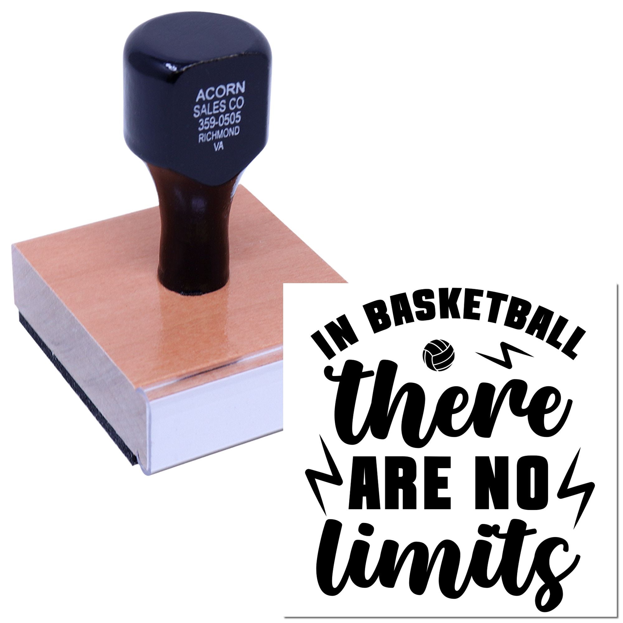 Custom basketball rubber stamp with In basketball there are no limits design for sports team branding and motivational use