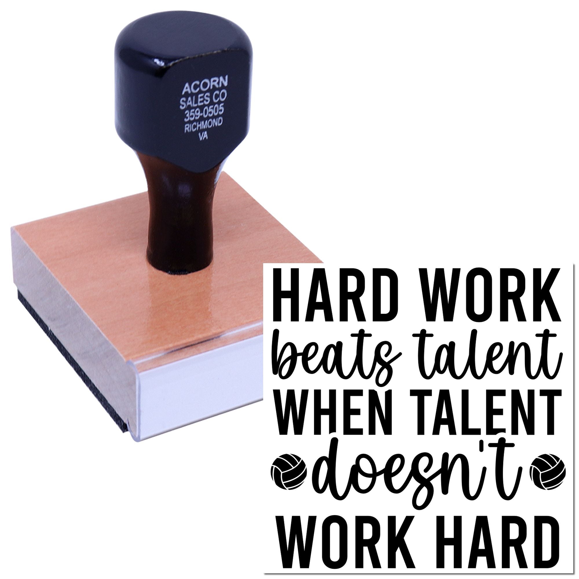 Custom rubber stamp imprint with motivational quote, Hard work beats talent when talent doesnt work hard.