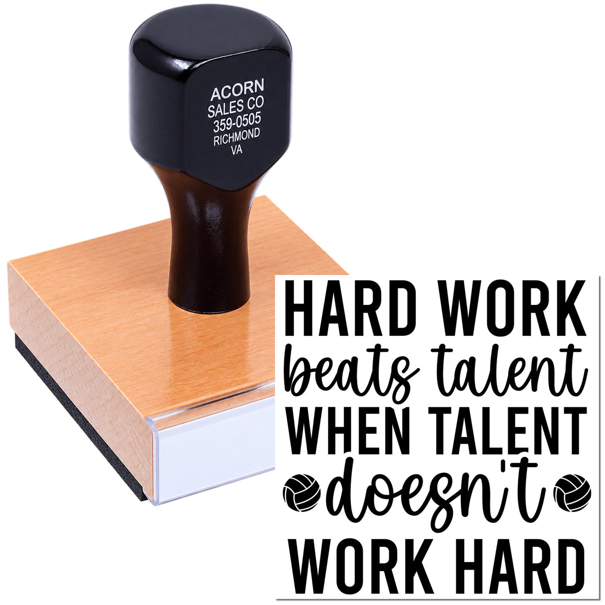 Custom rubber stamp imprint with motivational quote, Hard work beats talent when talent doesnt work hard.