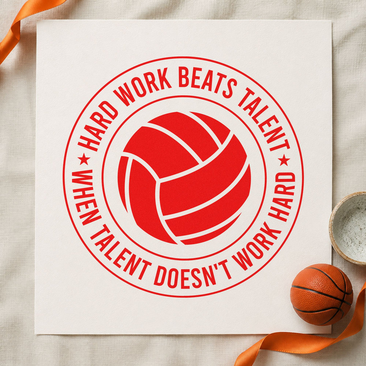 Hard Work Beats Talent rubber stamp shown in red ink, stamped for projects such as bin target labels.