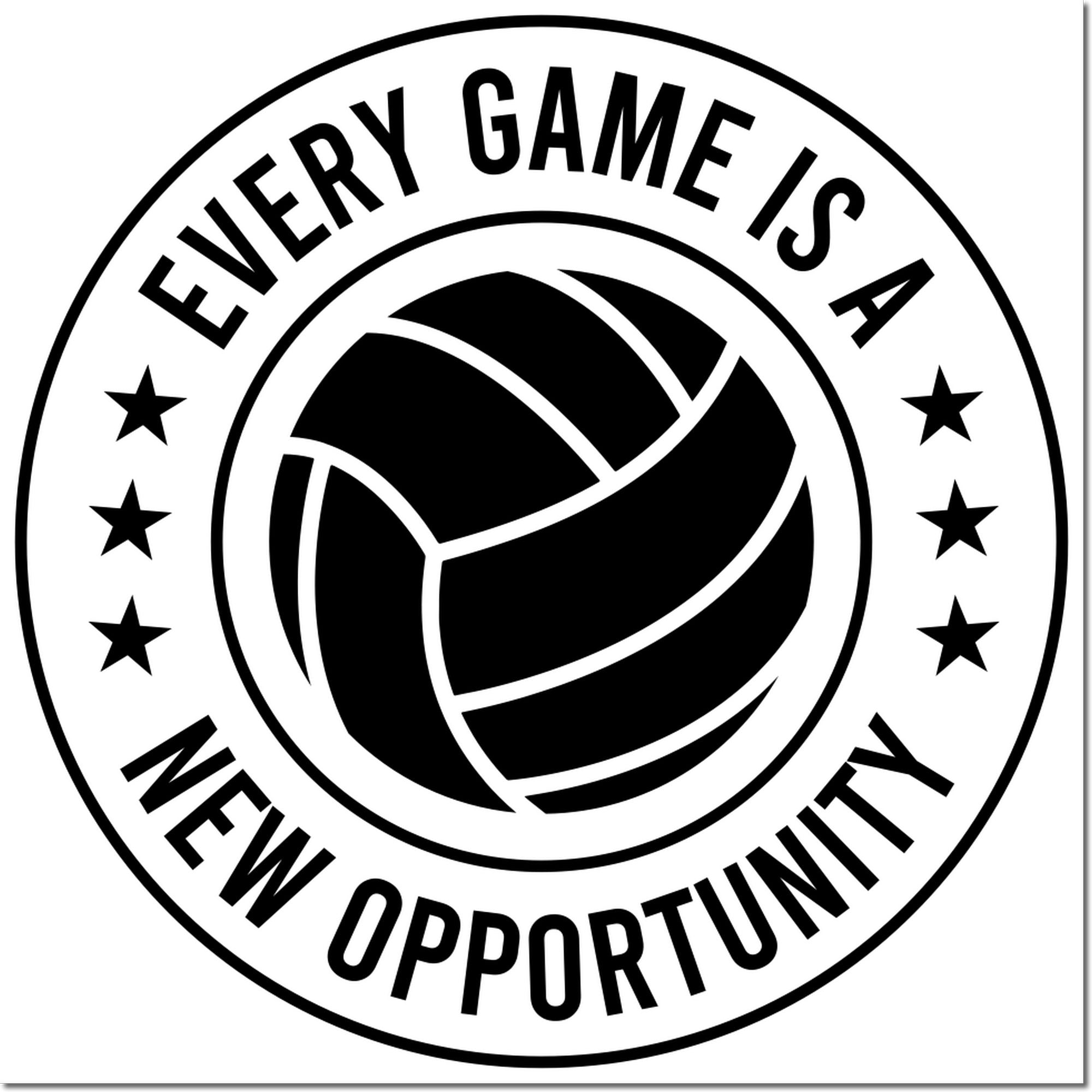 Volleyball rubber stamp with motivational quote Every game is a new opportunity for team spirit and sports branding.