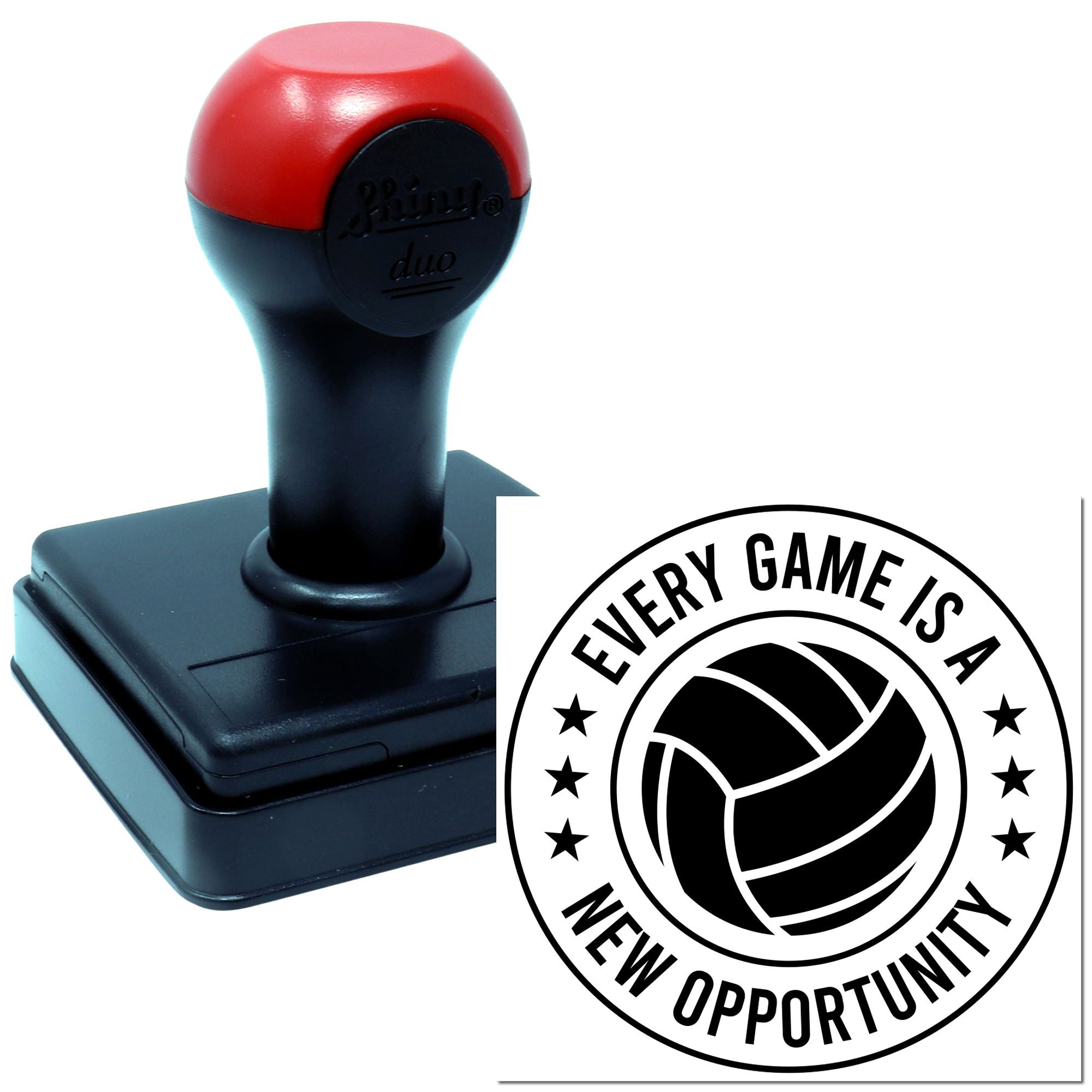 Custom self-inking rubber stamp for volleyball teams with Every Game Is a New Opportunity design.