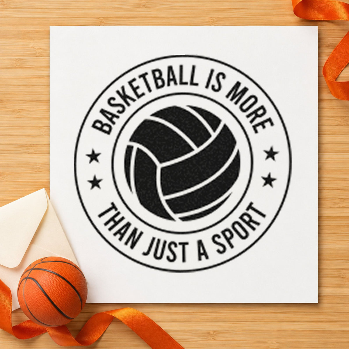 Basketball More Than Sport rubber stamp printed in black ink, ready for buddy pair sheet and similar paper crafts.