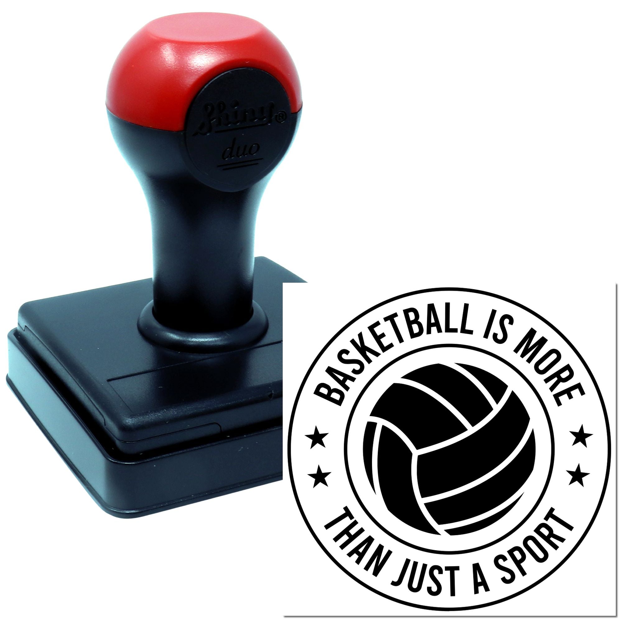 Custom self-inking rubber stamp with Basketball Is More Than Just a Sport design for sports events and team branding.