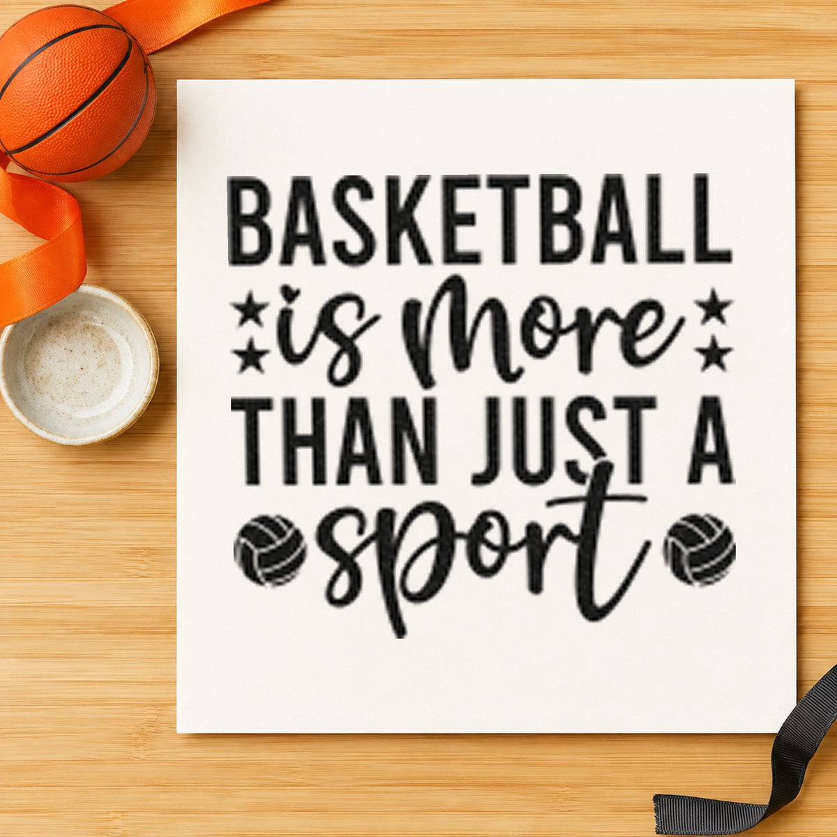 Basketball More Than Sport craft stamp in black ink on cardstock, an easy option for holiday cup album page.
