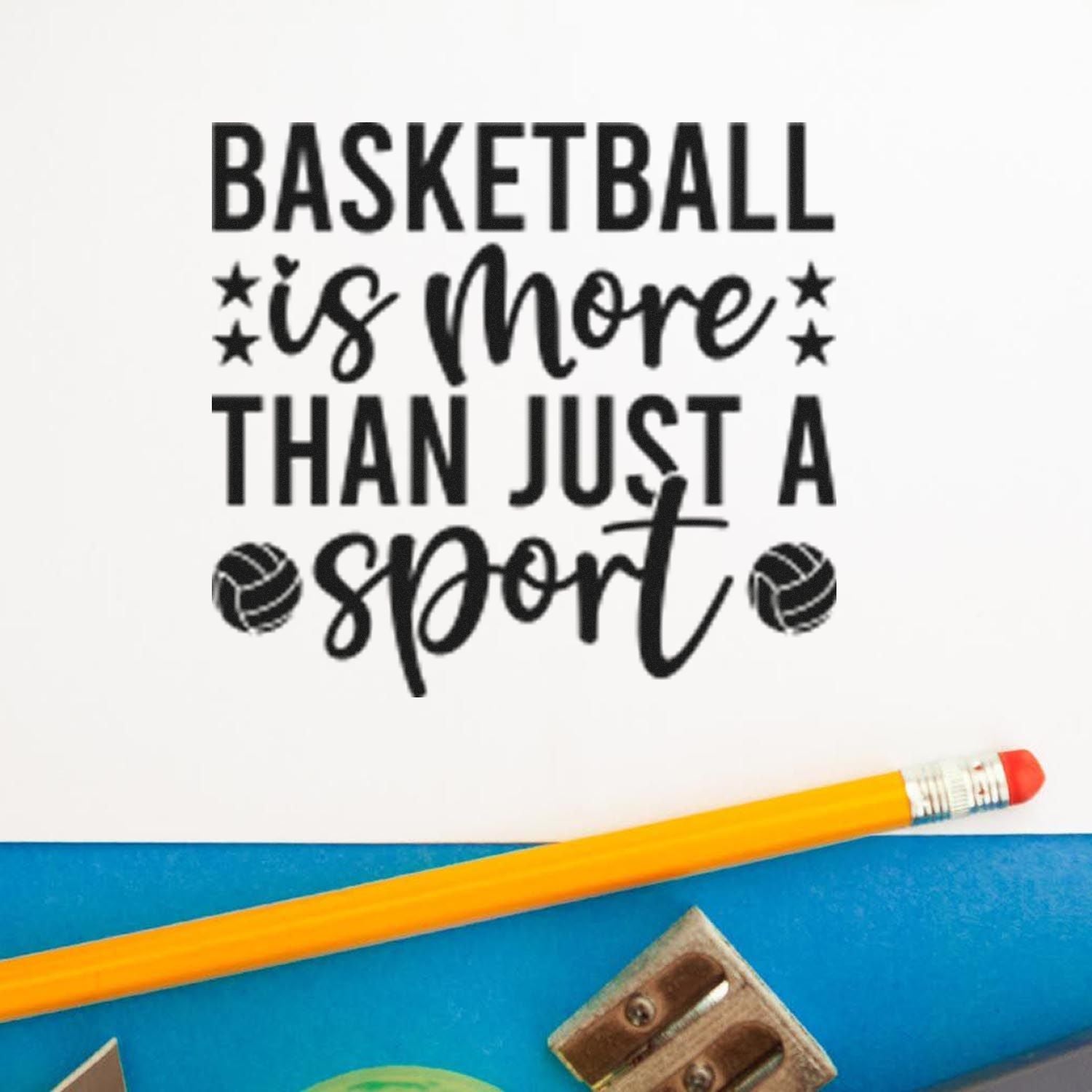 Basketball is more than just a sport rubber stamp design with basketball icons, perfect for team, school, and sports crafts.
