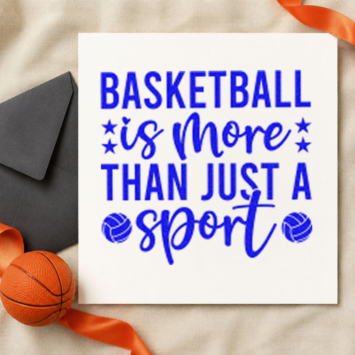 Basketball More Than Sport craft stamp imprinted in blue ink on paper, a design suited to framed ticket table.