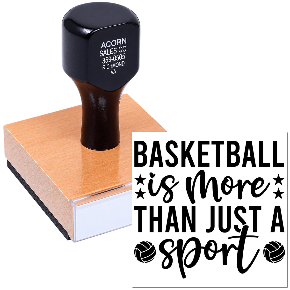 Basketball rubber stamp with motivational quote, Basketball is more than just a sport, for custom sports crafts and gifts.