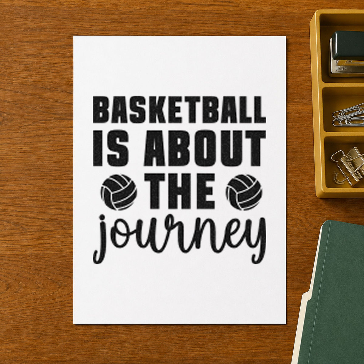Basketball About The Journey rubber stamp printed in black ink, ready for game log sheet and similar paper crafts.
