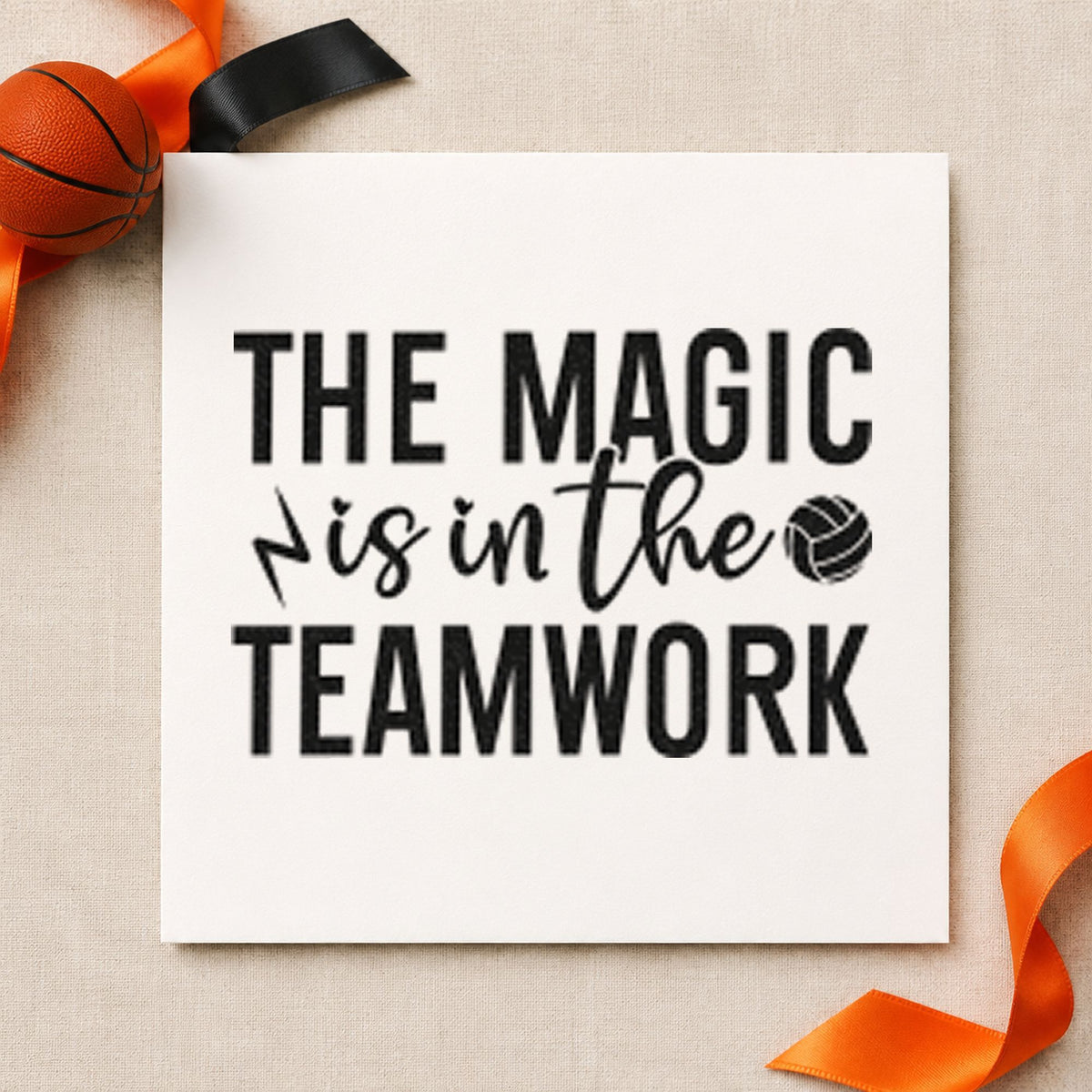 Magic Is In Teamwork rubber stamp printed in black ink, ready for assign game sheet and similar paper crafts.