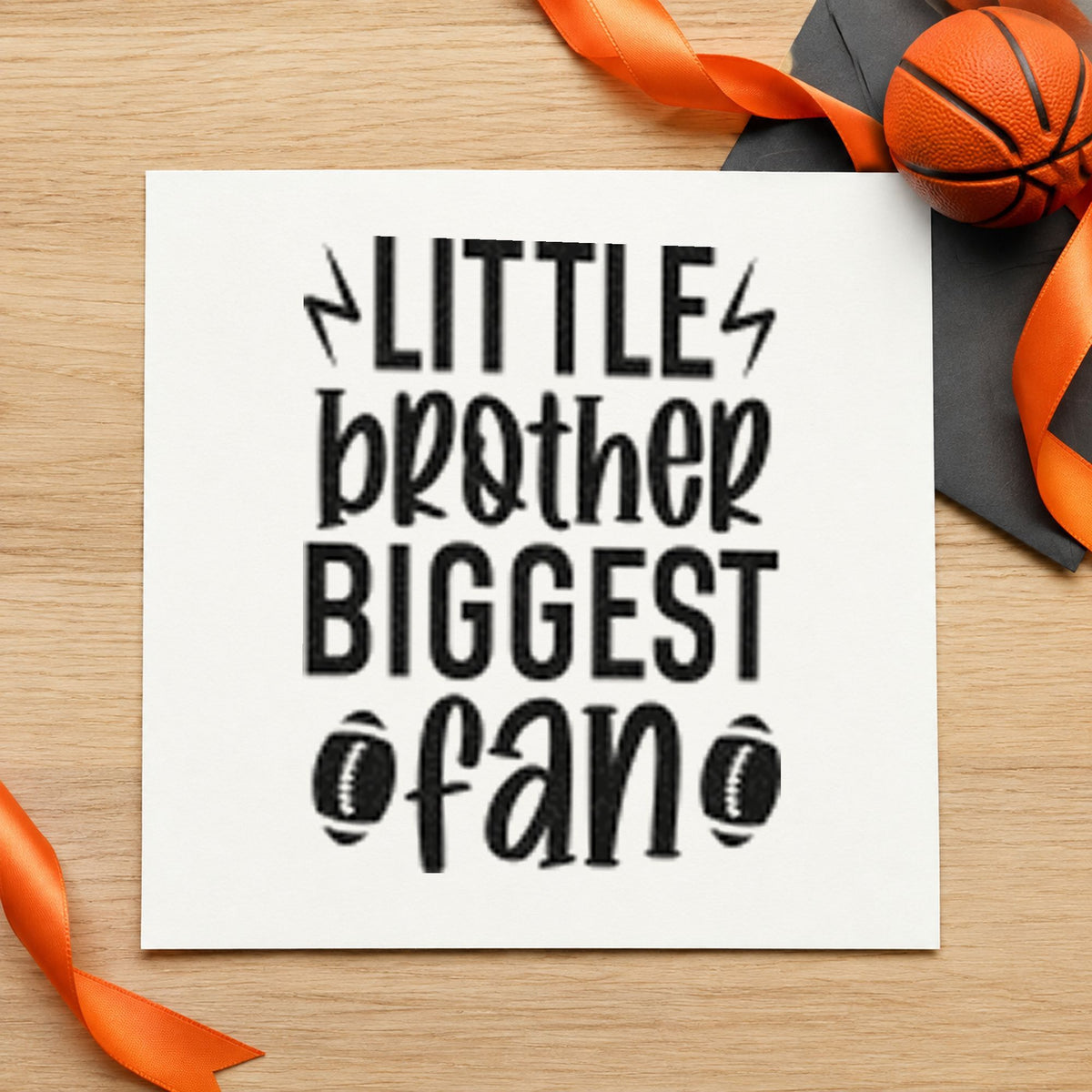 Little Brother Biggest Fan craft stamp in black ink on cardstock, an easy option for game day album page.