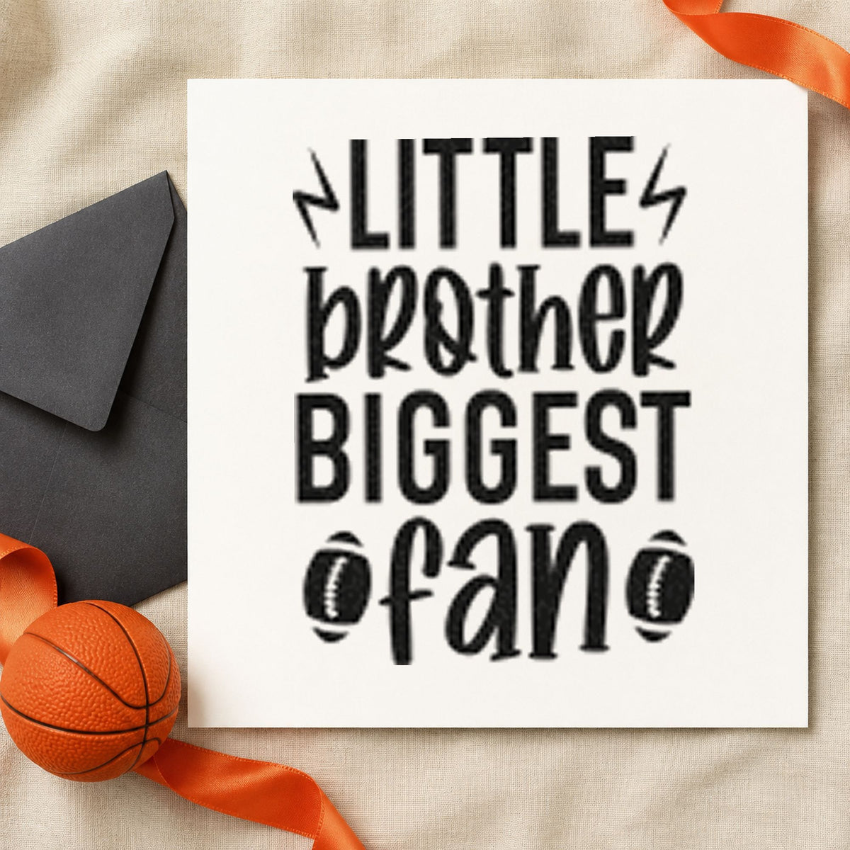 Little Brother Biggest Fan craft stamp imprint in black ink on a handmade project, one idea being jersey gift tags.