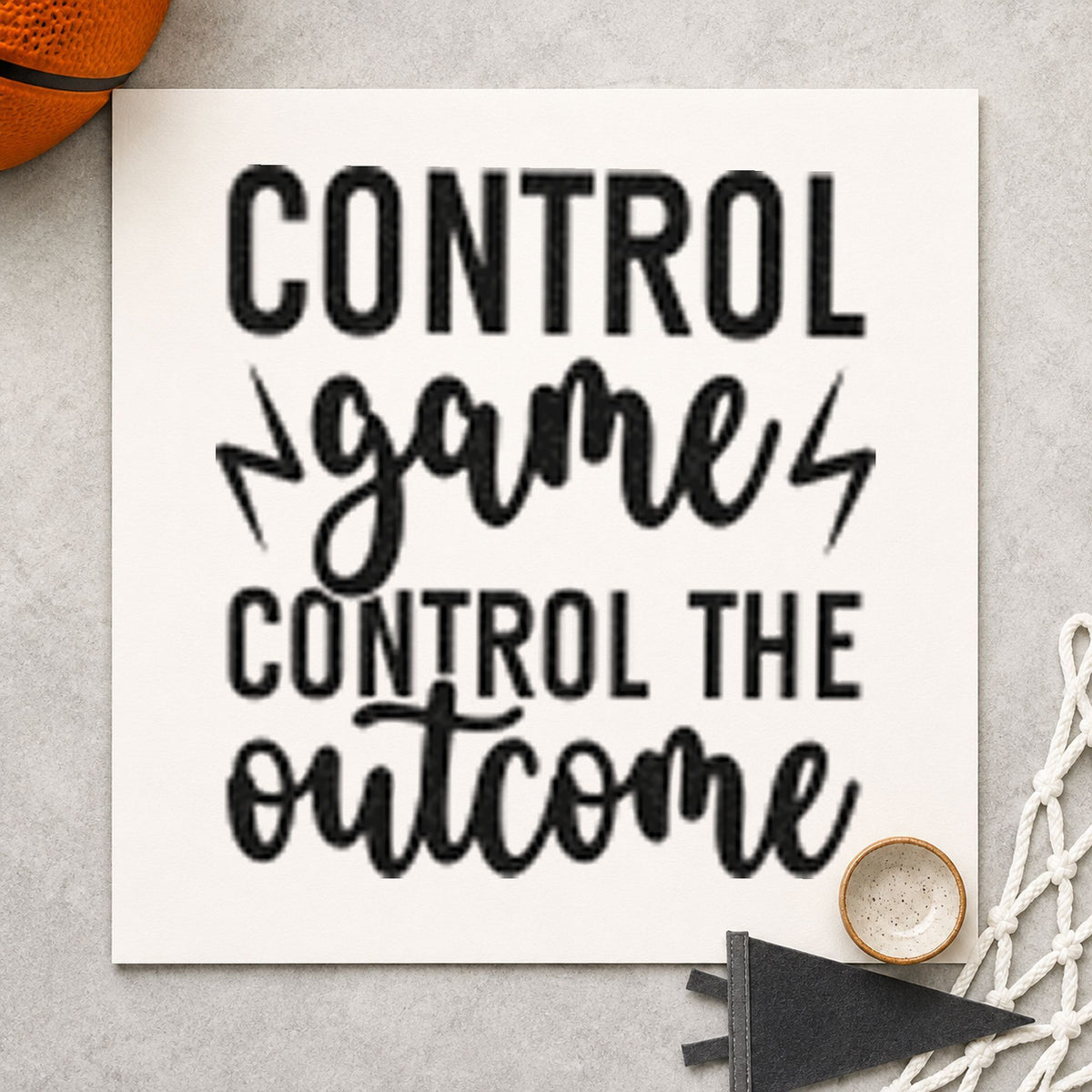 Control Game Control Outcome rubber stamp printed in black ink, ready for lightning bolt cards and similar paper crafts.