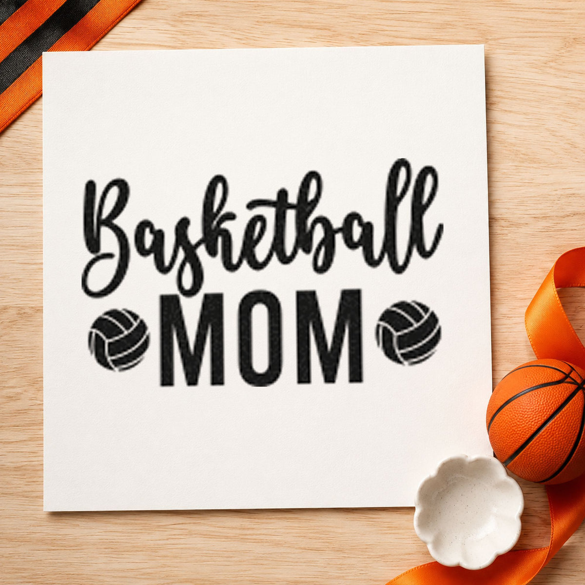 Basketball Mom Paneled Balls craft stamp in black ink on cardstock, an easy option for uniform album page.