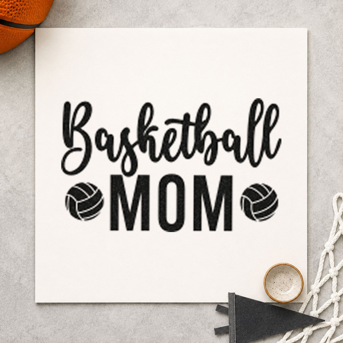Basketball Mom Paneled Balls rubber stamp printed in black ink, ready for wash rota sheet and similar paper crafts.
