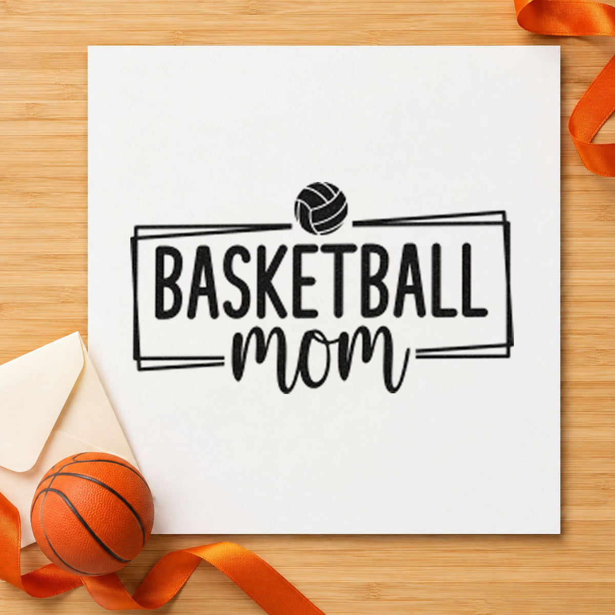 Basketball Mom Rectangular Frame craft stamp in black ink on cardstock, an easy option for weekend album page.