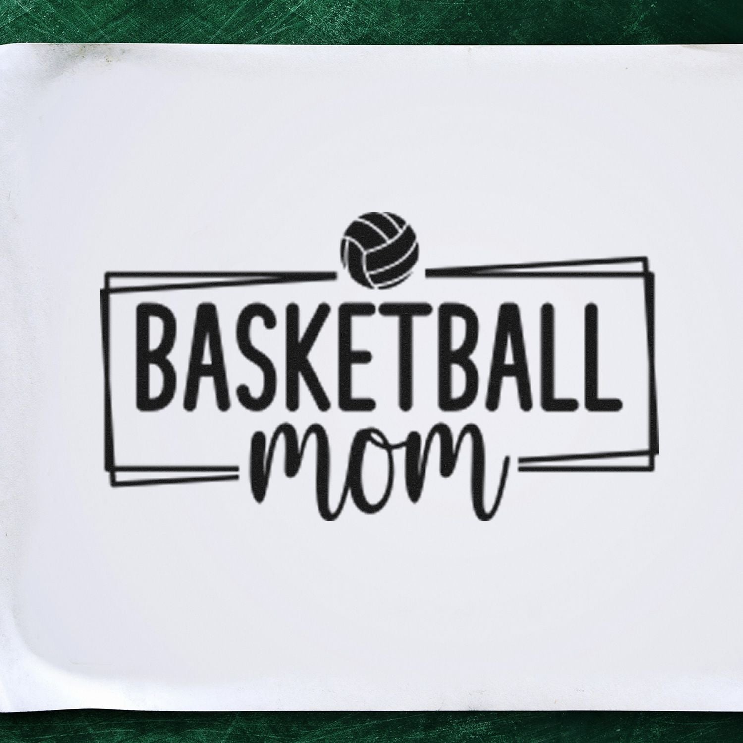 Basketball Mom rubber stamp design with sports ball icon for custom team gifts, school spirit crafts, and athletic projects.