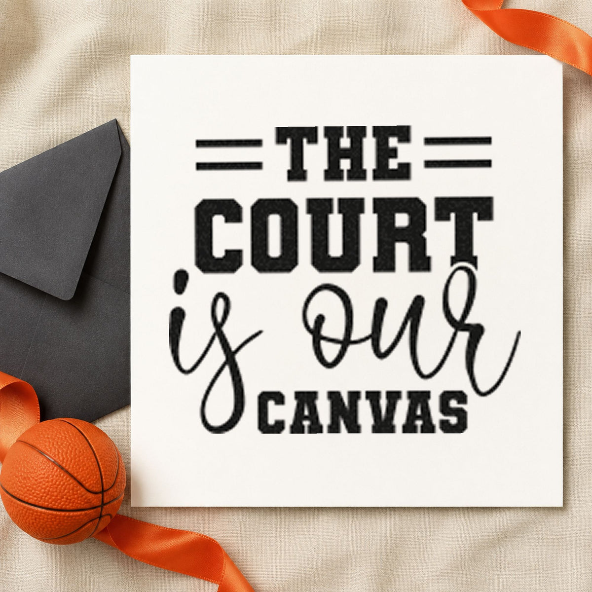 Court Is Our Canvas rubber stamp printed in black ink, ready for coat schedule sheet and similar paper crafts.