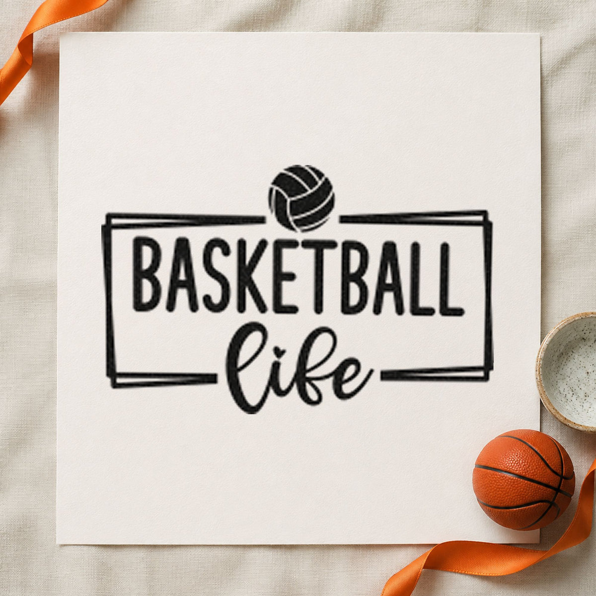 Basketball Life Rectangular Frame rubber stamp printed in black ink, ready for topped frame cards and similar paper crafts.