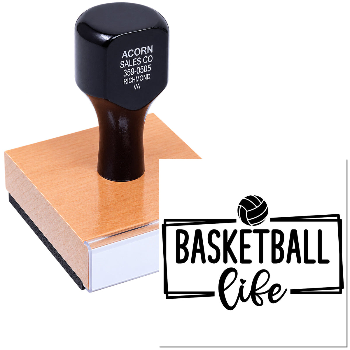 Basketball Life rubber stamp showing a custom sports logo for personalized branding, scrapbooking, and team stationery.