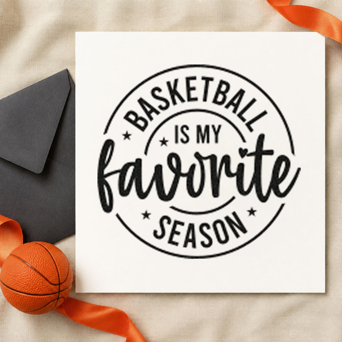 Basketball Favorite Season Badge craft stamp in black ink on cardstock, an easy option for season ticket album page.