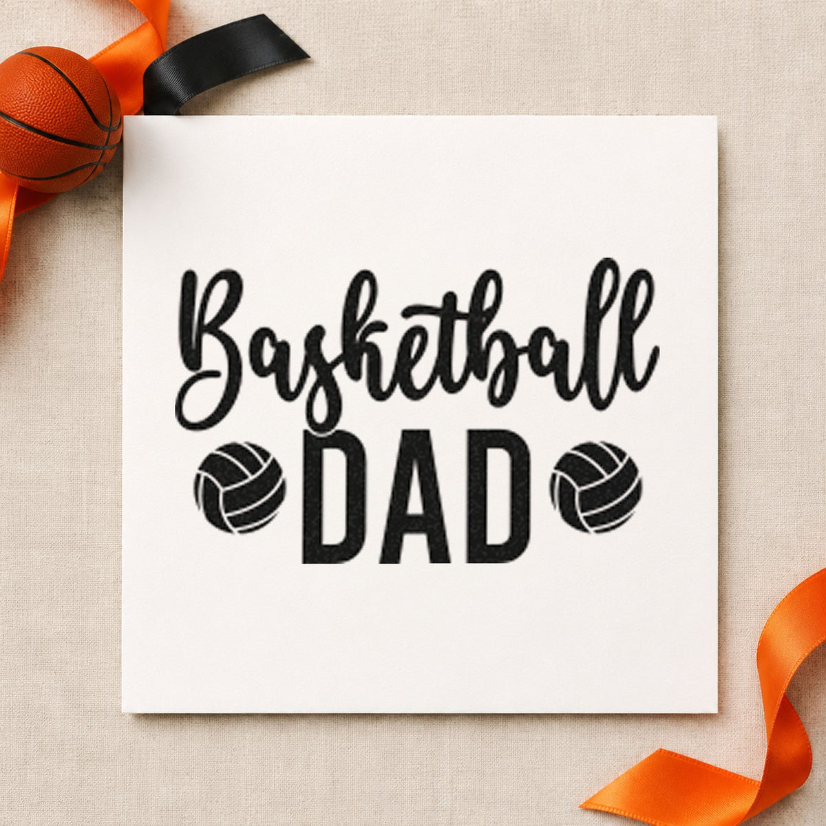 Basketball Dad Paneled Balls craft stamp in black ink on cardstock, an easy option for tailgate album page.