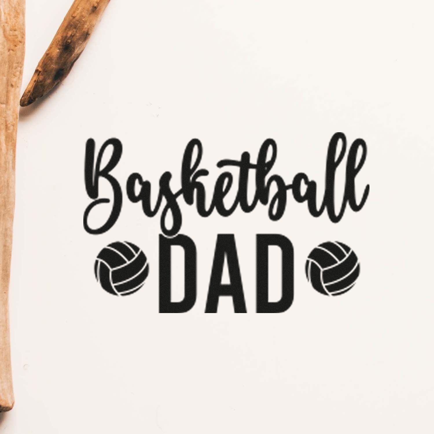 Basketball Dad rubber stamp design with bold text and basketball icons for sports-themed cards, gifts, and crafts.