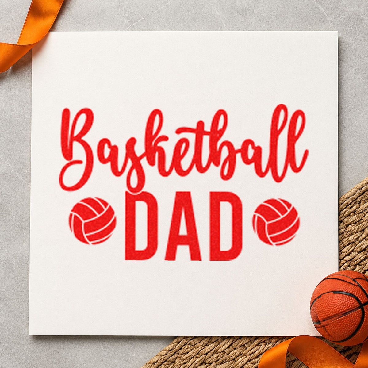 Basketball Dad Paneled Balls rubber stamp shown in red ink, stamped for projects such as bin grill labels.